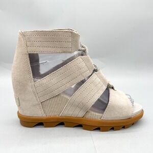 Sorel Womens 6 Joanie II Lace Up Wedge Strappy Gladiator Sandal Shoe Beige Suede